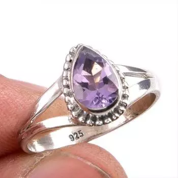 Natural Pink Amethyst Gemstone 925 Solid Sterling Silver Jewelry Ring S.6.5 W5u32