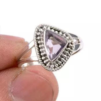 Natural Pink Amethyst Gemstone 925 Solid Sterling Silver Jewelry Ring S.6 Y1n15