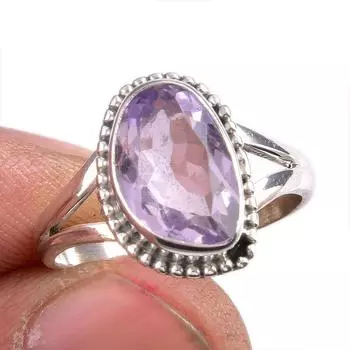 Natural Pink Amethyst Gemstone 925 Solid Sterling Silver Jewelry Ring S.7.5 c3f89