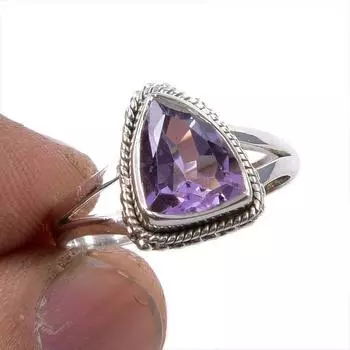 Natural Pink Amethyst Gemstone 925 Solid Sterling Silver Jewelry Ring S.7.5 z8W73