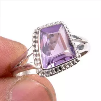 Natural Pink Amethyst Gemstone 925 Solid Sterling Silver Jewelry Ring S.8 C4M25