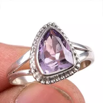 Natural Pink Amethyst Gemstone 925 Solid Sterling Silver Jewelry Ring S.8 n1I19