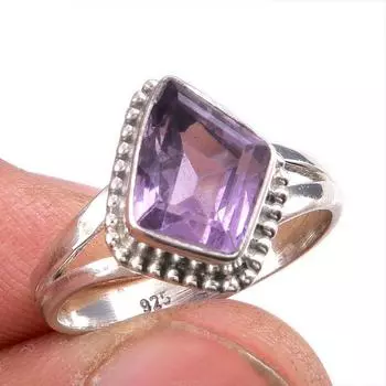 Natural Pink Amethyst Gemstone 925 Solid Sterling Silver Jewelry Ring S.7 c3H46
