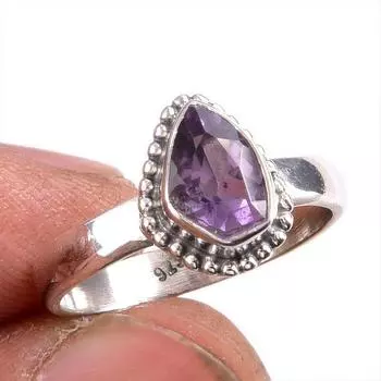 Natural Pink Amethyst Gemstone 925 Solid Sterling Silver Jewelry Ring S.6 H1f81
