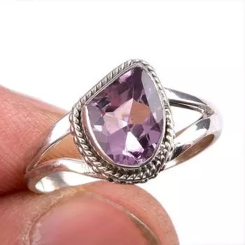Natural Pink Amethyst Gemstone 925 Solid Sterling Silver Jewelry Ring S.7.5 L8Y67