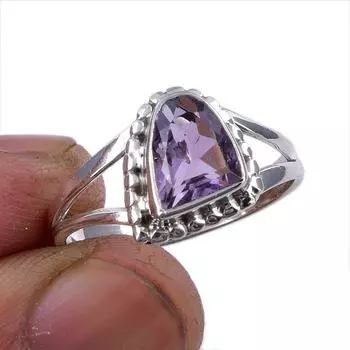 Natural Pink Amethyst Gemstone 925 Solid Sterling Silver Jewelry Ring S.8.5 T0d02