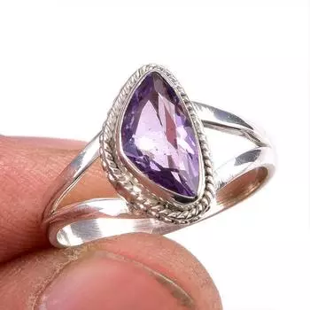 Natural Pink Amethyst Gemstone 925 Solid Sterling Silver Jewelry Ring S.8 E3O60