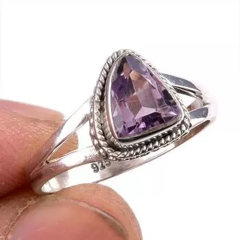 Natural Pink Amethyst Gemstone 925 Solid Sterling Silver Jewelry Ring S.7.5 C0b07