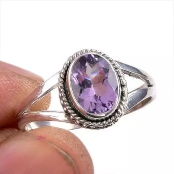 Natural Pink Amethyst Gemstone 925 Solid Sterling Silver Jewelry Ring S.9 I7f81