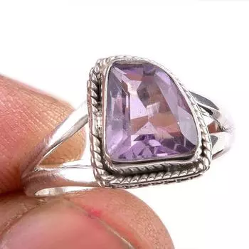 Natural Pink Amethyst Gemstone 925 Solid Sterling Silver Jewelry Ring S.5.5 n0j67