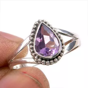 Natural Pink Amethyst Gemstone 925 Solid Sterling Silver Jewelry Ring S.9 O6W52