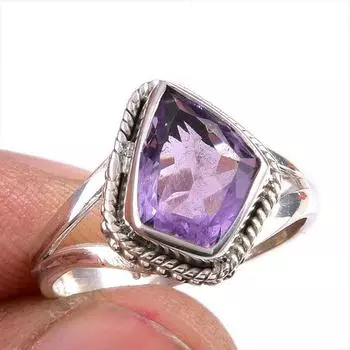 Natural Pink Amethyst Gemstone 925 Solid Sterling Silver Jewelry Ring S.5.5 u7L69