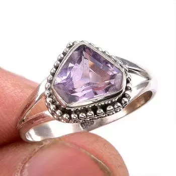 Natural Pink Amethyst Gemstone 925 Solid Sterling Silver Jewelry Ring S.9 n6J42