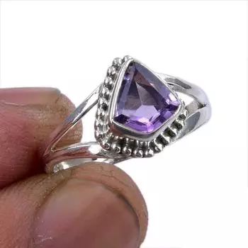 Natural Pink Amethyst Gemstone 925 Solid Sterling Silver Jewelry Ring S.6.5 M0Y52