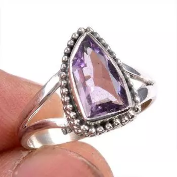 Natural Pink Amethyst Gemstone 925 Solid Sterling Silver Jewelry Ring S.6.5 N5Y11