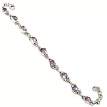 Natural Pink Amethyst Gemstone 925 Solid Sterling Silver Gift Bracelet 7-8 N5P83