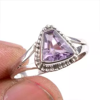 Natural Pink Amethyst Gemstone 925 Solid Sterling Silver Jewelry Ring S.9 n9n80
