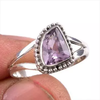 Natural Pink Amethyst Gemstone 925 Solid Sterling Silver Jewelry Ring S.7.5 s7T07