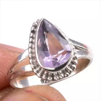 Natural Pink Amethyst Gemstone 925 Solid Sterling Silver Jewelry Ring S.6 E5v09