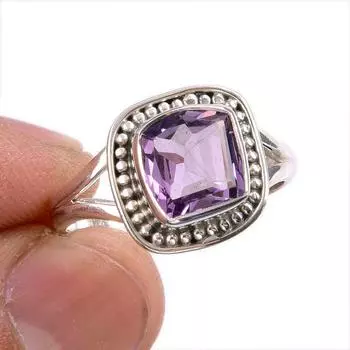 Natural Pink Amethyst Gemstone 925 Solid Sterling Silver Jewelry Ring S.8 S3d94