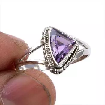 Natural Pink Amethyst Gemstone 925 Solid Sterling Silver Jewelry Ring S.9 q0l01