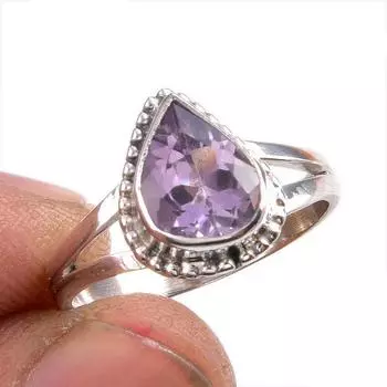 Natural Pink Amethyst Gemstone 925 Solid Sterling Silver Jewelry Ring S.7 D9I14