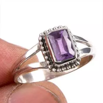 Natural Pink Amethyst Gemstone 925 Solid Sterling Silver Jewelry Ring S.7 A0w91