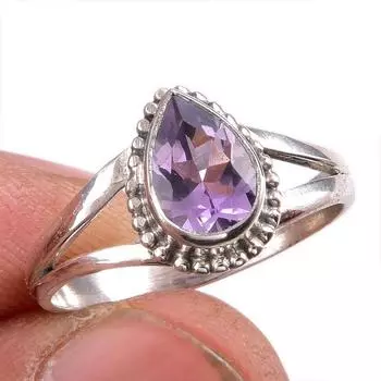 Natural Pink Amethyst Gemstone 925 Solid Sterling Silver Jewelry Ring S.7.5 w7W65