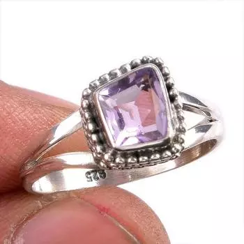 Natural Pink Amethyst Gemstone 925 Solid Sterling Silver Jewelry Ring S.7.5 B0t67