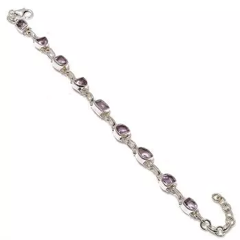 Natural Pink Amethyst Gemstone 925 Solid Sterling Silver Gift Bracelet 7-8 j0c50