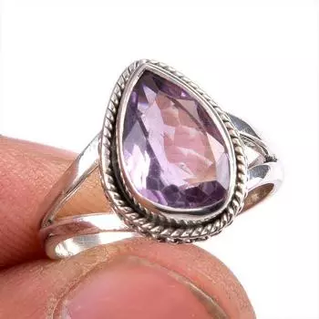 Natural Pink Amethyst Gemstone 925 Solid Sterling Silver Jewelry Ring S.6 O2k38