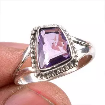 Natural Pink Amethyst Gemstone 925 Solid Sterling Silver Jewelry Ring S.8 E5i85