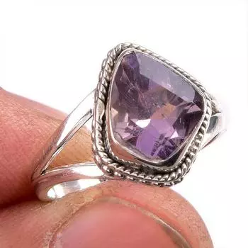 Natural Pink Amethyst Gemstone 925 Solid Sterling Silver Jewelry Ring S.6 N1B55