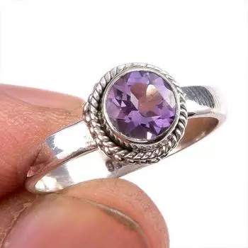 Natural Pink Amethyst Gemstone 925 Solid Sterling Silver Jewelry Ring S.7.5 O8j60
