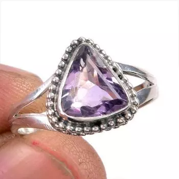 Natural Pink Amethyst Gemstone 925 Solid Sterling Silver Jewelry Ring S.9 z0d65