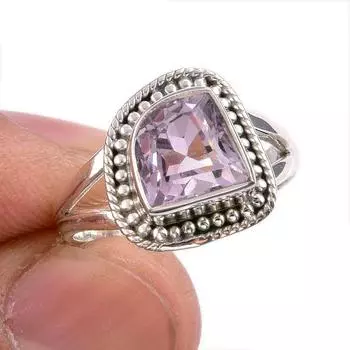 Natural Pink Amethyst Gemstone 925 Solid Sterling Silver Jewelry Ring S.6 n6F01