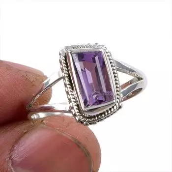 Natural Pink Amethyst Gemstone 925 Solid Sterling Silver Jewelry Ring S.9.5 S8c56