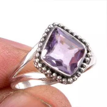 Natural Pink Amethyst Gemstone 925 Solid Sterling Silver Jewelry Ring S.6 F5w17