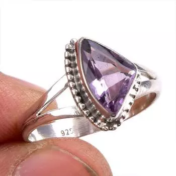 Natural Pink Amethyst Gemstone 925 Solid Sterling Silver Jewelry Ring S.9 i7C96