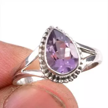 Natural Pink Amethyst Gemstone 925 Solid Sterling Silver Jewelry Ring S.8 g1c92