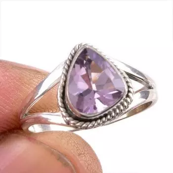 Natural Pink Amethyst Gemstone 925 Solid Sterling Silver Jewelry Ring S.5.5 n3j13