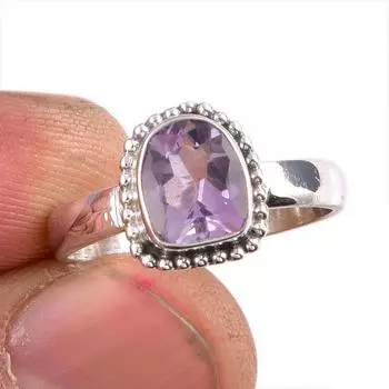 Natural Pink Amethyst Gemstone 925 Solid Sterling Silver Jewelry Ring S.6 G1O02