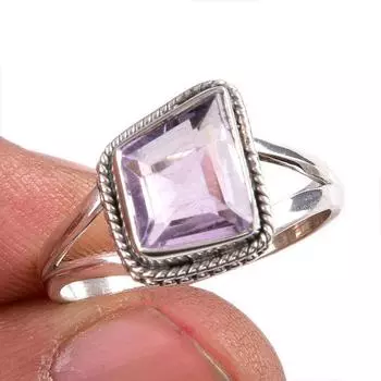 Natural Pink Amethyst Gemstone 925 Solid Sterling Silver Jewelry Ring S.8.5 Y6v71