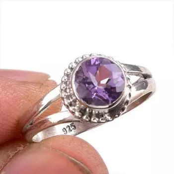 Natural Pink Amethyst Gemstone 925 Solid Sterling Silver Jewelry Ring S.7 a9r99