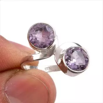 Natural Pink Amethyst Gemstone 925 Solid Sterling Silver Jewelry Ring S.7 M2q07