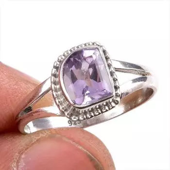 Natural Pink Amethyst Gemstone 925 Solid Sterling Silver Jewelry Ring S.9 U7C95