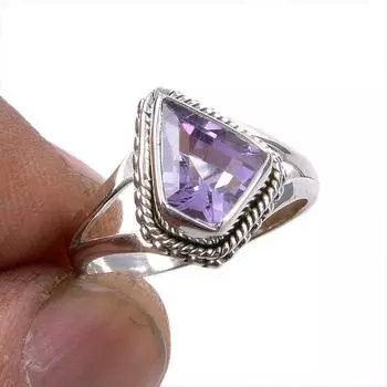 Natural Pink Amethyst Gemstone 925 Solid Sterling Silver Jewelry Ring S.5.5 J6r18