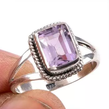 Natural Pink Amethyst Gemstone 925 Solid Sterling Silver Jewelry Ring S.8 c0z88