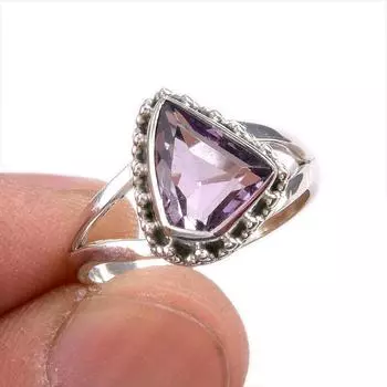 Natural Pink Amethyst Gemstone 925 Solid Sterling Silver Jewelry Ring S.7 C1Y37