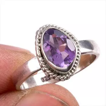 Natural Pink Amethyst Gemstone 925 Solid Sterling Silver Jewelry Ring S.6 e8F89